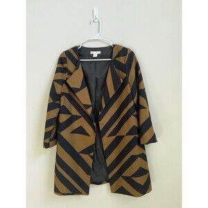 H&M Tan Black Geometric Print Open Front Jacket Size 2 – Modern Chic